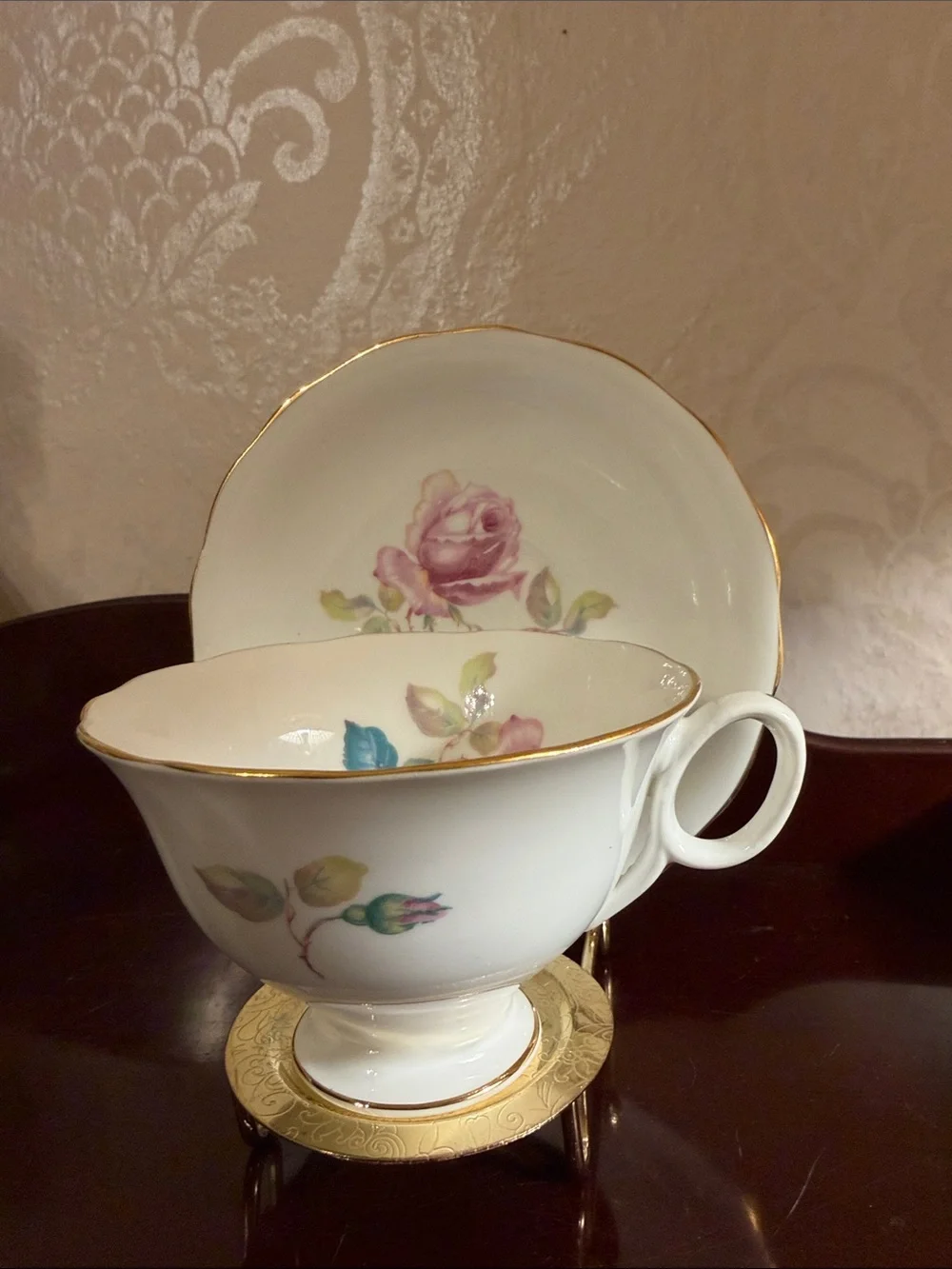Vintage Radfords Crown China pink rose tea cup and saucer set England